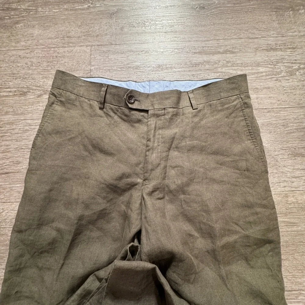 Charles Tyrwhitt Pants Men 34 Green Linen Slim Fit Summer Casual Preppy 34x27
